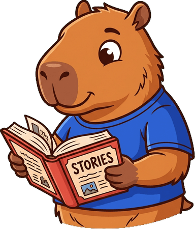 Capi, Crammify's mascot, holding a textbook